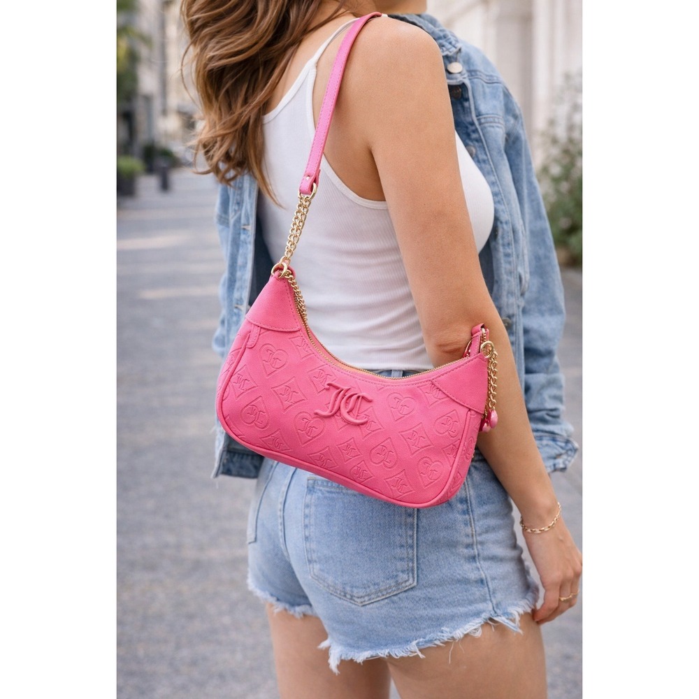 Juicy Couture Pink Embossed JC‎ Heart Logo Shoulder Baguette Bag
